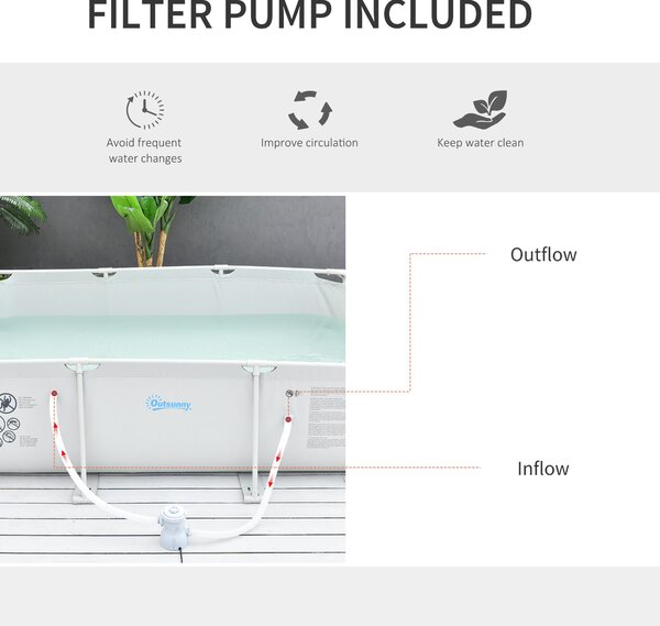 Outsunny Steel Frame Pool with Filter Pump & Filter Cartridge Rust Resistant Above Ground Pool w/ Sidewalls, 292 x 190 x 75cm, Grey Aosom UK