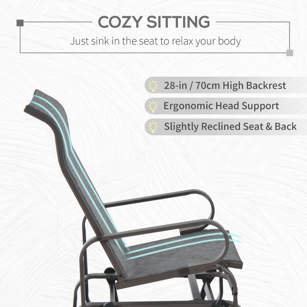Outsunny Outdoor Gliding Rocking Chair with Sturdy Metal Frame Garden Comfortable Swing Chair for Patio, Backyard and Poolside, Grey