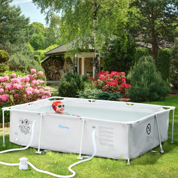 Outsunny Steel Frame Pool with Filter Pump & Filter Cartridge Rust Resistant Above Ground Pool w/ Sidewalls, 292 x 190 x 75cm, Grey Aosom UK