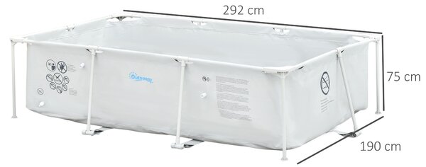 Outsunny Steel Frame Pool with Filter Pump & Filter Cartridge Rust Resistant Above Ground Pool w/ Sidewalls, 292 x 190 x 75cm, Grey Aosom UK