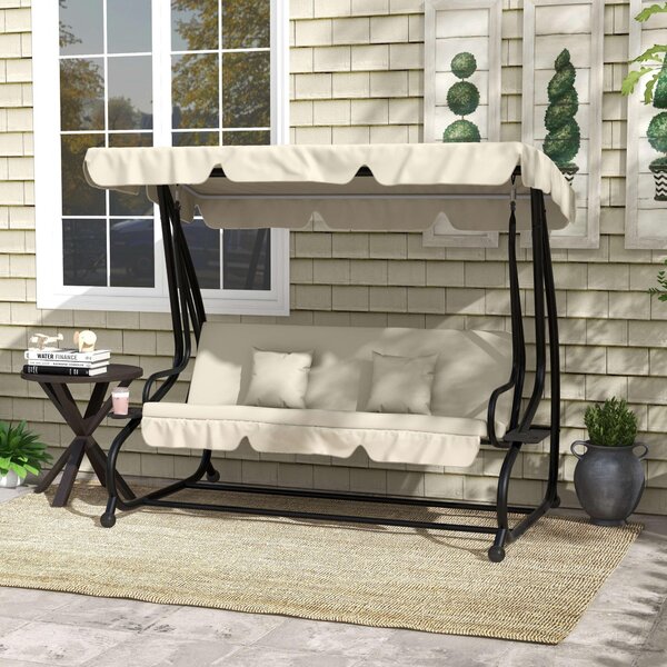 Outsunny Three-Person garden Swing Chair, with Adjustable Canopy - Cream White