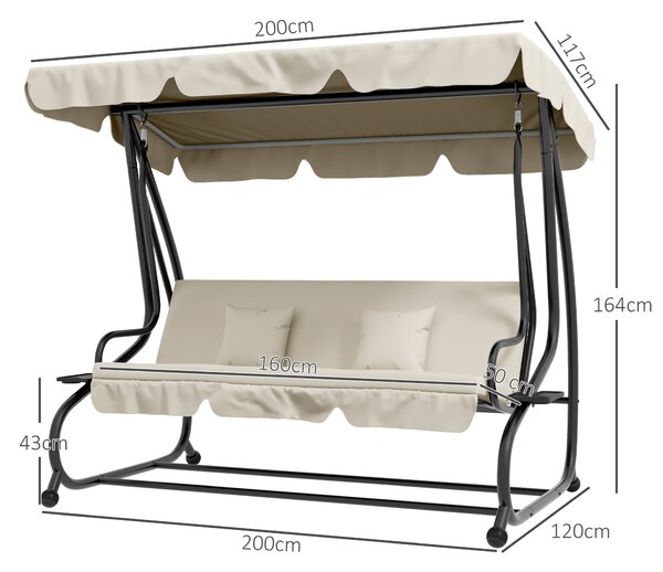 Outsunny Three-Person garden Swing Chair, with Adjustable Canopy - Cream White