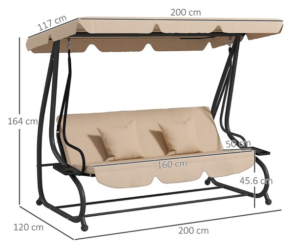 Outsunny Three-Person garden Swing Chair, with Adjustable Canopy - Light Brown