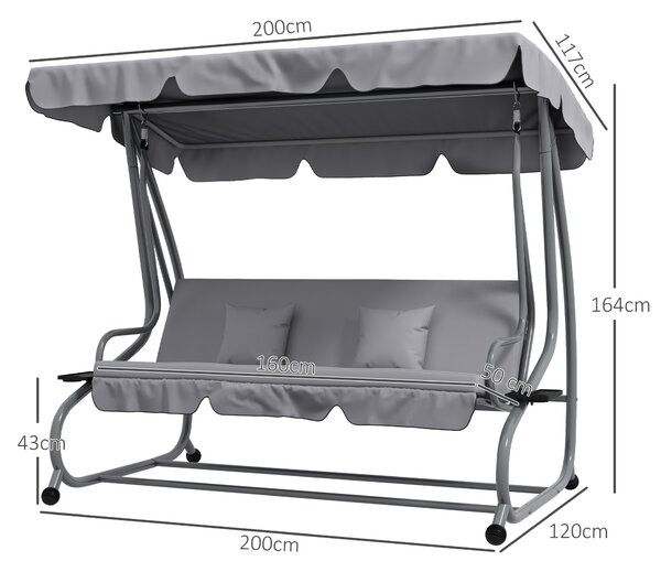 Outsunny Three-Person garden Swing Chair, with Adjustable Canopy - Light Grey