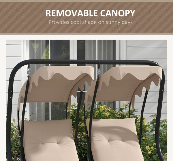 Outsunny Canopy Swing Chair Modern Garden Swing Seat Outdoor Relax Chairs w/ 2 Separate Chairs, Cushions and Removable Shade Canopy, Beige