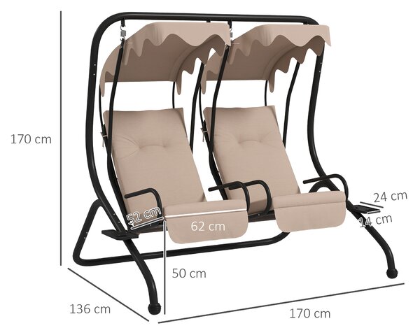 Outsunny Canopy Swing Chair Modern Garden Swing Seat Outdoor Relax Chairs w/ 2 Separate Chairs, Cushions and Removable Shade Canopy, Beige
