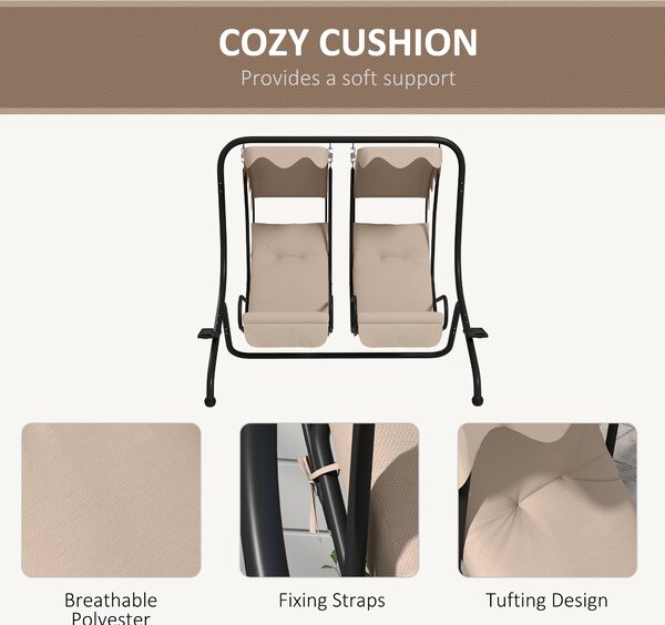 Outsunny Canopy Swing Chair Modern Garden Swing Seat Outdoor Relax Chairs w/ 2 Separate Chairs, Cushions and Removable Shade Canopy, Beige