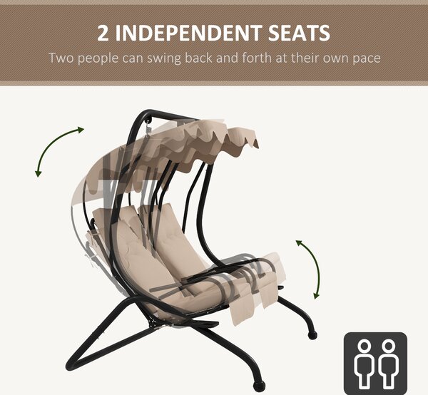 Outsunny Canopy Swing Chair Modern Garden Swing Seat Outdoor Relax Chairs w/ 2 Separate Chairs, Cushions and Removable Shade Canopy, Beige