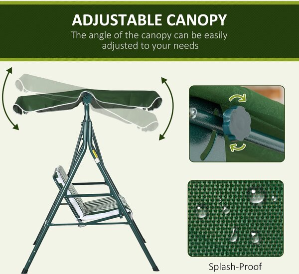 Outsunny 3-Seater Garden Swing Seat with Adjustable Canopy, Heavy-Duty Weatherproof Steel Frame for Patio & Garden, Green Aosom UK