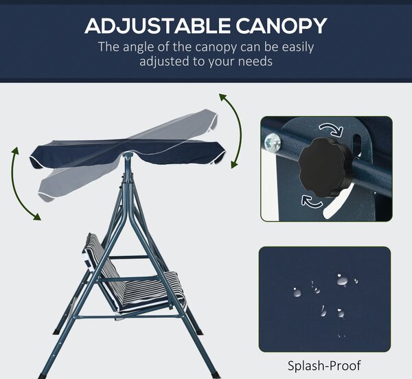 Outsunny Outdoor Swing Chair, 3 Seater Swing Chair with Adjustable Canopy for Patio, Blue and White Aosom UK