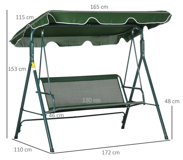 Outsunny 3-Seater Garden Swing Seat with Adjustable Canopy, Heavy-Duty Weatherproof Steel Frame for Patio & Garden, Green Aosom UK