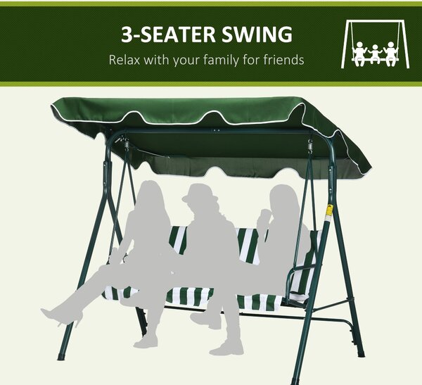 Outsunny 3-Seater Garden Swing Seat with Adjustable Canopy, Heavy-Duty Weatherproof Steel Frame for Patio & Garden, Green Aosom UK