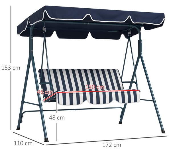 Outsunny Outdoor Swing Chair, 3 Seater Swing Chair with Adjustable Canopy for Patio, Blue and White Aosom UK