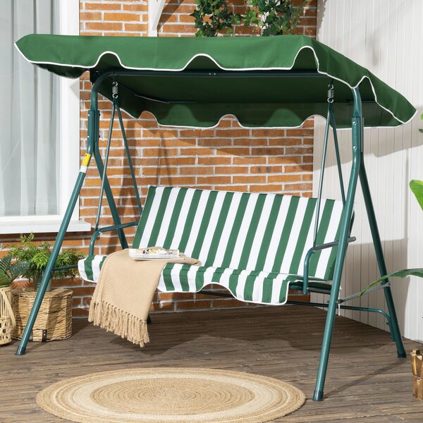Outsunny 3-Seater Garden Swing Seat with Adjustable Canopy, Heavy-Duty Weatherproof Steel Frame for Patio & Garden, Green Aosom UK