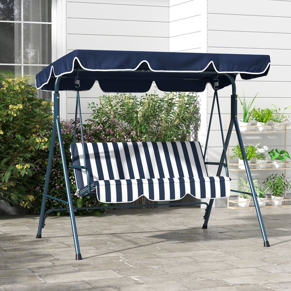 Outsunny Outdoor Swing Chair, 3 Seater Swing Chair with Adjustable Canopy for Patio, Blue and White Aosom UK