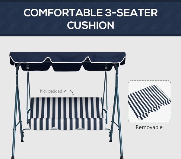 Outsunny Outdoor Swing Chair, 3 Seater Swing Chair with Adjustable Canopy for Patio, Blue and White Aosom UK