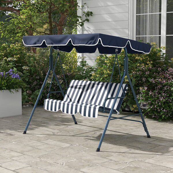 Outsunny Outdoor Swing Chair, 3 Seater Swing Chair with Adjustable Canopy for Patio, Blue and White Aosom UK