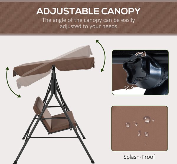Outsunny Outdoor Swing Chair, 3 Seater Swing Chair with Adjustable Canopy for Patio, Brown Aosom UK
