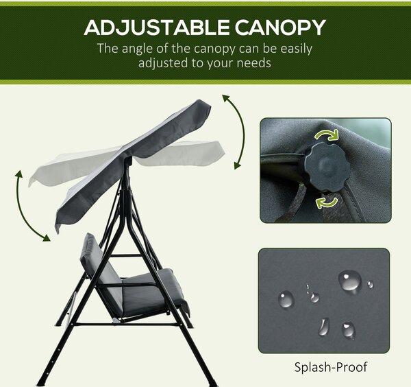 Outsunny 3 Seater Garden Swing, Waterproof Swing Chair with Adjustable Canopy for Patio, Grey Aosom UK