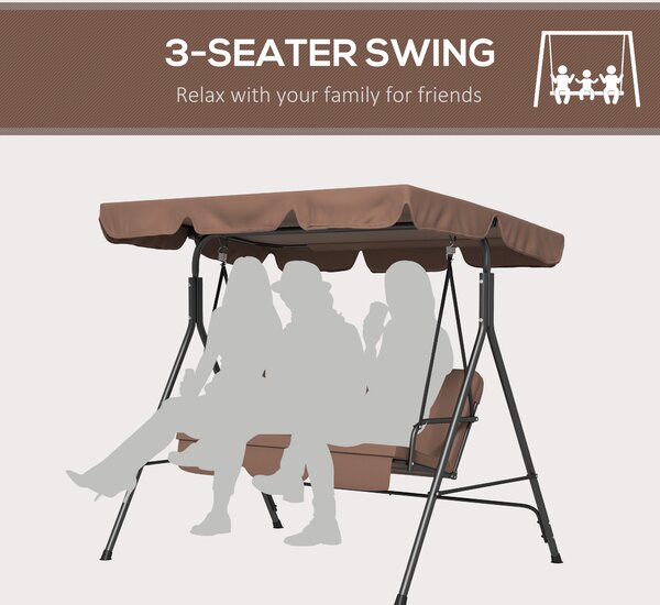 Outsunny Outdoor Swing Chair, 3 Seater Swing Chair with Adjustable Canopy for Patio, Brown Aosom UK