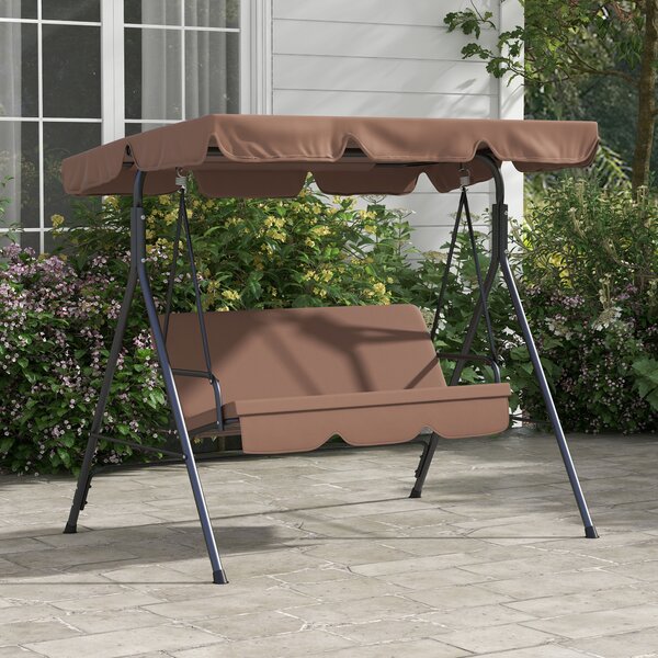Outsunny Outdoor Swing Chair, 3 Seater Swing Chair with Adjustable Canopy for Patio, Brown Aosom UK