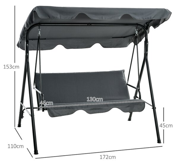 Outsunny 3 Seater Garden Swing, Waterproof Swing Chair with Adjustable Canopy for Patio, Grey Aosom UK