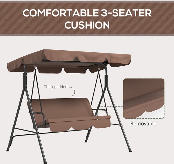 Outsunny Outdoor Swing Chair, 3 Seater Swing Chair with Adjustable Canopy for Patio, Brown Aosom UK