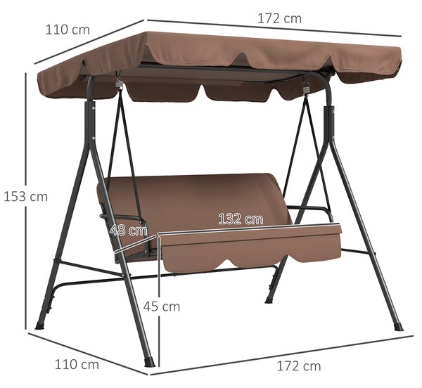 Outsunny Outdoor Swing Chair, 3 Seater Swing Chair with Adjustable Canopy for Patio, Brown Aosom UK
