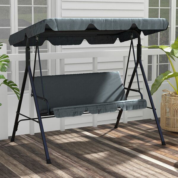 Outsunny 3 Seater Garden Swing, Waterproof Swing Chair with Adjustable Canopy for Patio, Grey Aosom UK