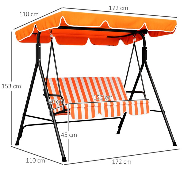 Outsunny 3 Seater Garden Swing Seat with Cushions, Adjustable Canopy with Steel Frame for Patio, Orange Aosom UK