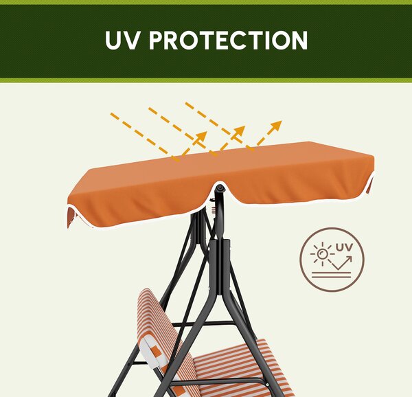 Outsunny 3 Seater Garden Swing Seat with Cushions, Adjustable Canopy with Steel Frame for Patio, Orange Aosom UK
