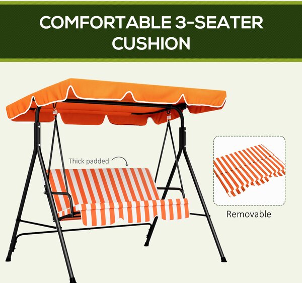 Outsunny 3 Seater Garden Swing Seat with Cushions, Adjustable Canopy with Steel Frame for Patio, Orange Aosom UK