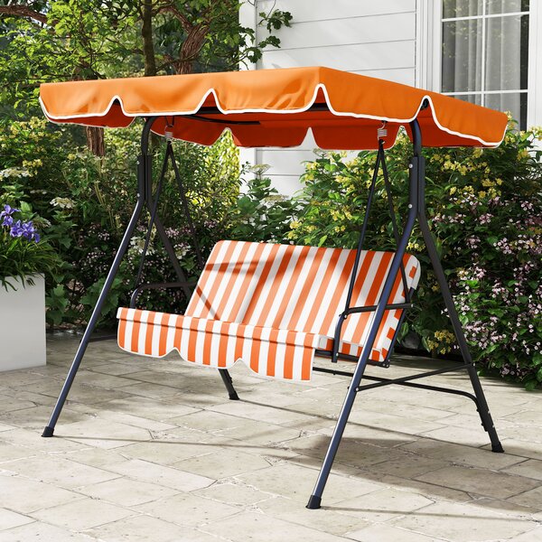 Outsunny 3 Seater Garden Swing Seat with Cushions, Adjustable Canopy with Steel Frame for Patio, Orange Aosom UK