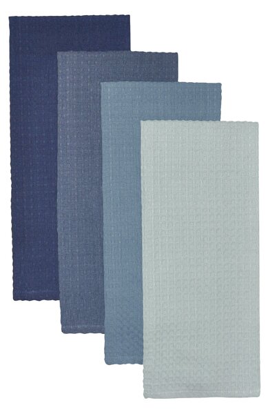 Isabelle Waffle Pack of 4 Tea Towels Blues Blue
