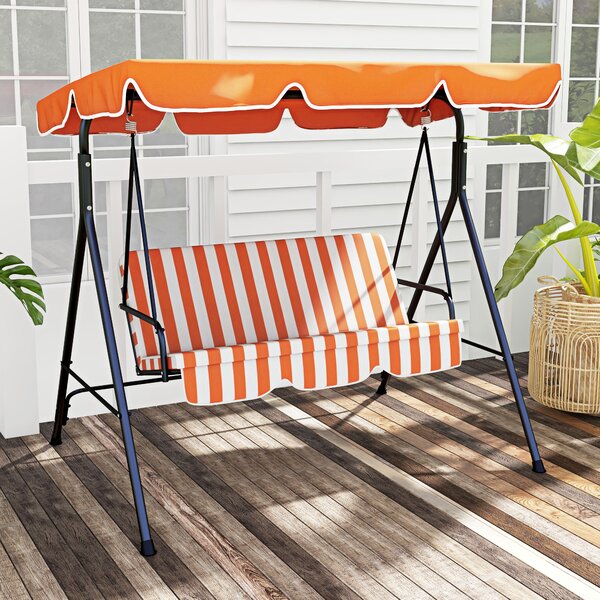 Outsunny 3 Seater Garden Swing Seat with Cushions, Adjustable Canopy with Steel Frame for Patio, Orange Aosom UK
