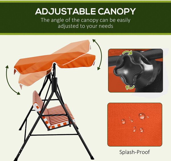 Outsunny 3 Seater Garden Swing Seat with Cushions, Adjustable Canopy with Steel Frame for Patio, Orange Aosom UK