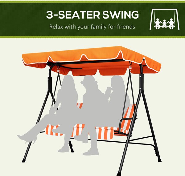 Outsunny 3 Seater Garden Swing Seat with Cushions, Adjustable Canopy with Steel Frame for Patio, Orange Aosom UK