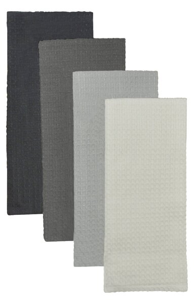 Isabelle Waffle Pack of 4 Tea Towels Mono White/Black