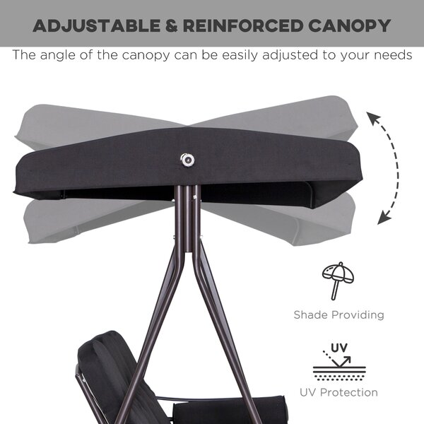 Outsunny 3-Seater Garden Hammock Swing Seat with Cushions & UV-Resistant Canopy, Durable Outdoor Patio Bench Chair, Black Aosom UK
