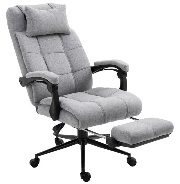 Vinsetto Reclining Home Office Chair Ergonomic Conference Executive Manager Work Support Rolling Swivel with Armrest Lumber and Footrest Light Grey
