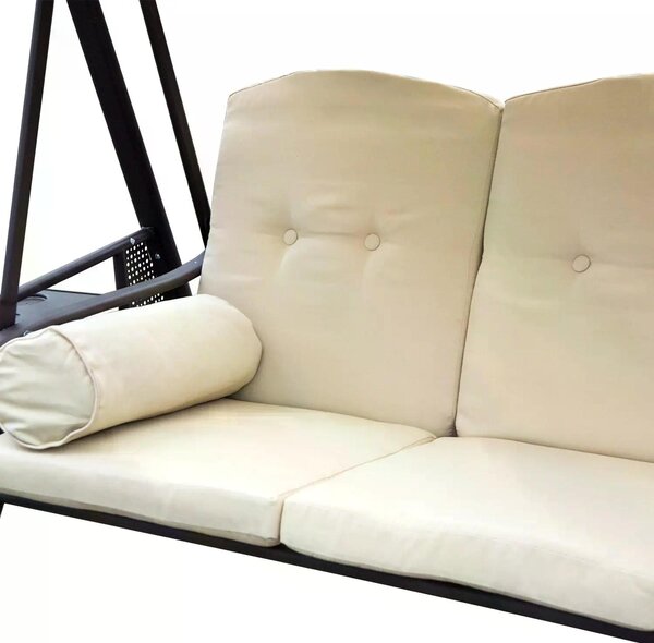 Outsunny Patio Swing Chair, Waterproof Steel 3 Seater Hammock with Canopy and Cushions, Outdoor Bench, Beige Aosom UK
