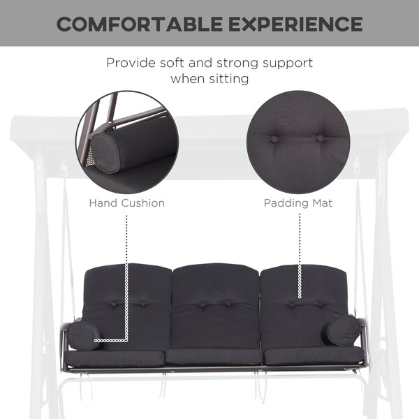 Outsunny 3-Seater Garden Hammock Swing Seat with Cushions & UV-Resistant Canopy, Durable Outdoor Patio Bench Chair, Black Aosom UK
