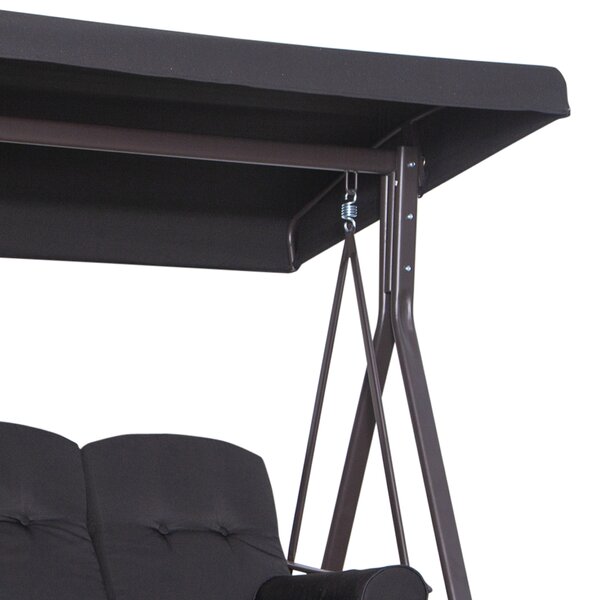Outsunny 3-Seater Garden Hammock Swing Seat with Cushions & UV-Resistant Canopy, Durable Outdoor Patio Bench Chair, Black Aosom UK