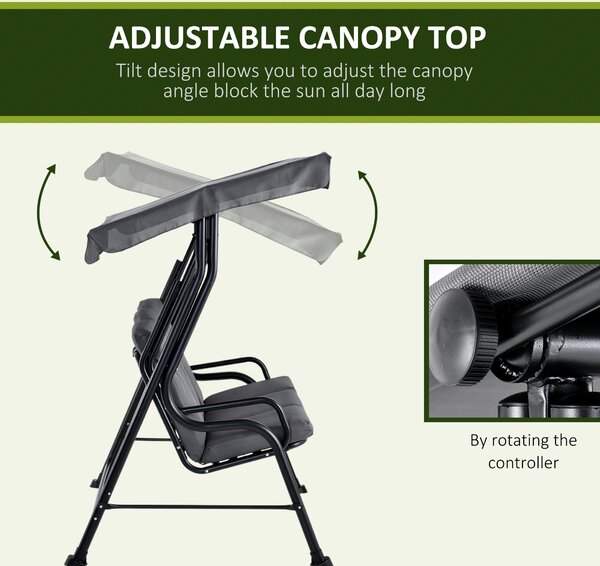 Outsunny 3 Seater Outdoor Garden Swing Chairs Thick Padded Seat Hammock Canopy Porch Patio Bench Bed - Grey