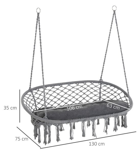Outsunny Hanging Hammock Chair Cotton Rope Porch Swing with Metal Frame and Cushion, Large Macrame Seat for Garden, Bedroom, Living Room, Dark Grey