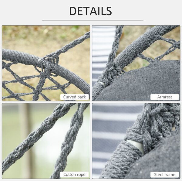 Outsunny Hanging Hammock Chair Cotton Rope Porch Swing with Metal Frame and Cushion, Large Macrame Seat for Garden, Bedroom, Living Room, Dark Grey