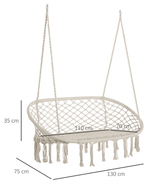 Outsunny Hanging Hammock Chair Cotton Rope Porch Swing with Metal Frame, Large Macrame Seat for Patio, Garden, Bedroom, Living Room, Cream White