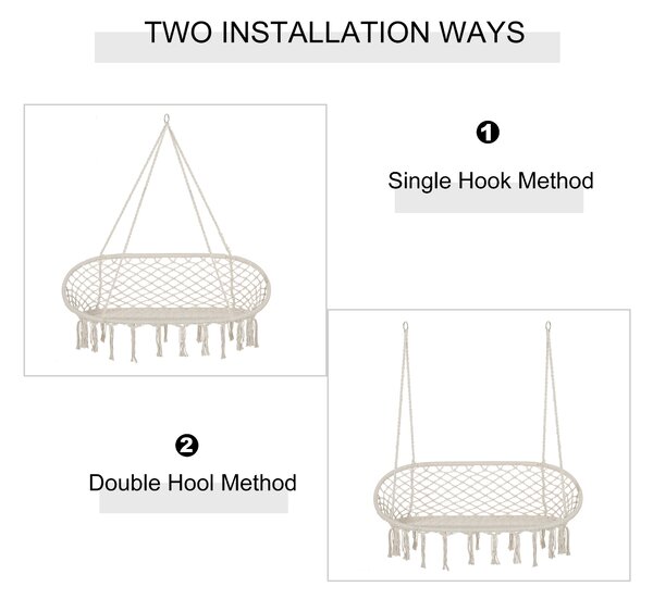 Outsunny Hanging Hammock Chair Cotton Rope Porch Swing with Metal Frame, Large Macrame Seat for Patio, Garden, Bedroom, Living Room, Cream White