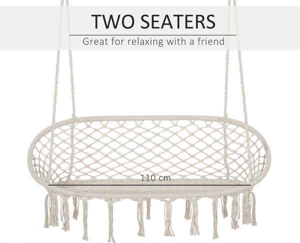 Outsunny Hanging Hammock Chair Cotton Rope Porch Swing with Metal Frame, Large Macrame Seat for Patio, Garden, Bedroom, Living Room, Cream White