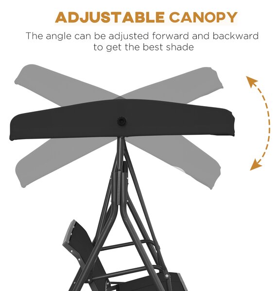 Outsunny Three-Seater Garden Swing Chair, with Canopy - Black